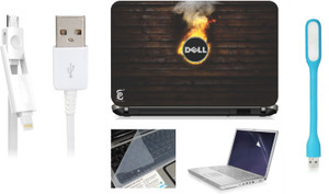 Print Shapes Burning dell Laptop Skin with Screen Guard ,Key Guard,Usb led and Charging Data Cable Combo Set