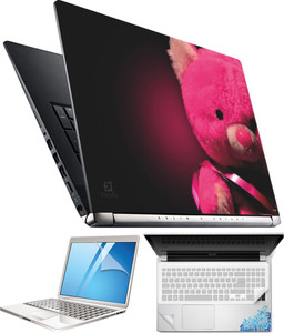 FineArts Pink Teddy 4 in 1 Laptop Skin Pack with Screen Guard, Key Protector and Palmrest Skin Combo Set