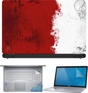 FineArts Red and White Abstract 4 in 1 Laptop Skin Pack with Screen Guard, Key Protector and Palmrest Skin Combo Set