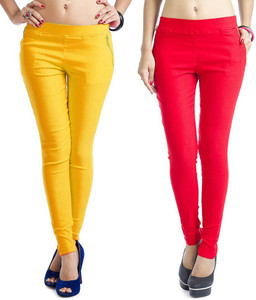 Magrace Women's Yellow, Pink Jeggings