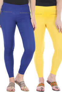 Bitterlime Women's Yellow, Blue Jeggings
