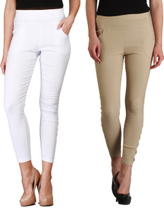 Skyline Women's White, Beige Jeggings
