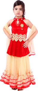 Tiny Toon Girls Lehenga Choli Ethnic Wear Embroidered Lehenga, Choli and Dupatta Set