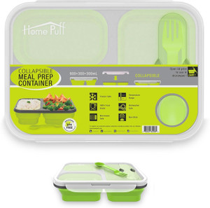 Home Puff Collapsible Lunch Box, Bento BPA Free-Silicone, Microwave/ Dishwasher Safe (1200 ml) 3 Containers Lunch Box