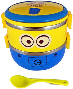 Royle Katoch BPA Free 2 LAYER DOUBLE DECKER Despicable Me 2 MINION STEEL LUNCH BOX with Spoon - Easy Lock - BIG- HIGH EUROPEAN QUALITY 2 Containers Lunch Box
