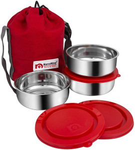 Nano Nine Brunch Stainless Steel Lunch Containers, set of 3, (250 ml x 3), Silver-Red, 3 Containers Lunch Box