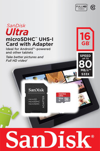 SanDisk Ultra 16 GB MicroSDHC Class 10 80 MB S Memory Card