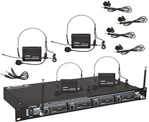 PylePro PDWM4400 - 4 Mic VHF Wireless Lavalie/ Headset System Microphone