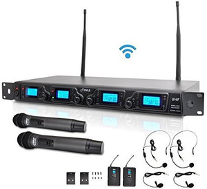 Pyle PDWM4350U UHF Wireless Microphone System with (2) Handheld Mics, (2) Belt Pack Transmitters, (2) Lavalier Mics and (2) Headet Mics, Adjustable Frequencies Microphone
