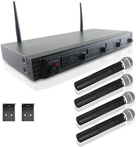 Pyle PDWM4520 Rack Mount 4 Channel UHF Wireless Microphone System, 4 Handheld Microphones Microphone