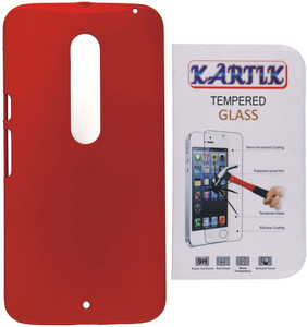 Kartik Rubberized Hard Back Cover For Motorola Moto X Play With Tempered Glass Accessory Combo