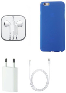 Mudshi Blue Transparent Back Cover, Head Phone, Charger Combo Set for iPhone 6+ Accessory Combo