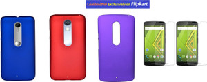 Balacase Set of 3 Back cover RED, BLUE ,PURPLE with 2 Clear HD Screen guard for Moto X Play Accessory Combo