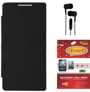 Tidel Flip Cover For Sony Xperia E4 With 3.5mm Stereo Earphones&Screen Guard Accessory Combo