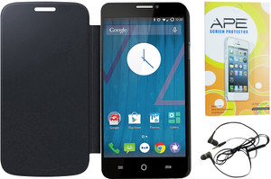 Ape Flip Cover, Screen Guard And Handsfree And For Micromax Yu Yureka Accessory Combo