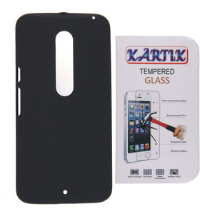 Kartik Rubberized Hard Back Cover For Motorola Moto X Play With Tempered Glass Accessory Combo