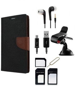 Edge Plus Samsung Galaxy J7 Wallet Case,Mobile Stand,Sim Card Adapter ,data cable and earphones Accessory Combo