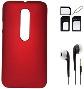Tidel Red Ultra Thin and Stylish Rubberized Back Cover For Motorola Moto X PLAY With 3.5MM EARPHONE & MICRO/NANO SIM ADAPTER Accessory Combo