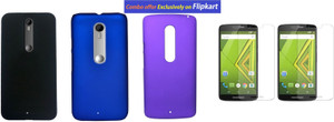 Foneys Set of 3 Back cover BLACK , BLUE , PURPLE with 2 Clear HD Screen guard for Moto X Play Accessory Combo