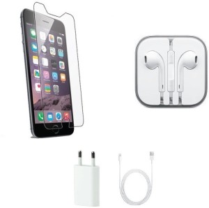 Cell Planet Black Transparent Back Cover, Head Phone, Charger Combo Set for iPhone 6+ Accessory Combo