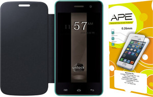 Ape Flipcover For Micromax Unit 2 A106 With Tempered Screen Guard Accessory Combo