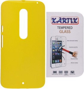Kartik Rubberized Hard Back Cover For Motorola Moto X Play With Tempered Glass Accessory Combo