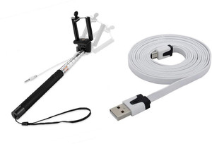 TRENDONIX Selfie Stick(Aux){B} + MicroUSB Data Cable Accessory Combo