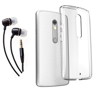 Mocell Soft Back Cover For Motorola Moto X Play With 3.5mm Earphone Accessory Combo