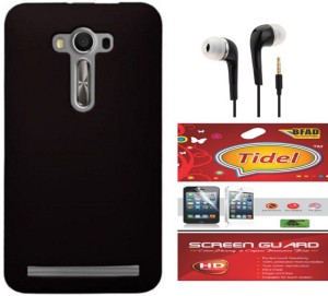 Tidel Black Ultra Thin And Stylish Rubberized Back Cover For Asus Zenfon 2 Laser 5.5 With Screen Guard & 3.5mm Handsfree Earphone Accessory Combo