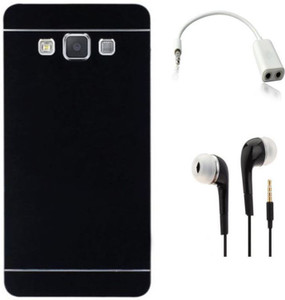Tidel Black Durable Aluminium Brushed Metallic Back Cover For Samsung Galaxy On5 With 3.5mm Handsfree Earphone & Audio Spliter Accessory Combo