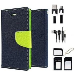 Edge Plus Micromax Canvas Nitro A310 Wallet Case,Datacable,Earphones,Sim Card Adapter Accessory Combo