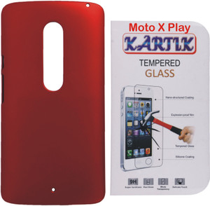Kartik Rubberized Hard Back Cover For Moto X Play With Tempered Glass Accessory Combo