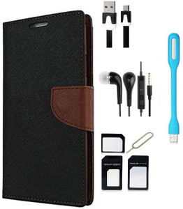 Edge Plus WALLET CASE ,EARPHONES,DATA CABLE ,SIM CARD ADAPTER AND LED PORTABLE LIGHT FOR SAMSUNG GALAXY J7 Accessory Combo