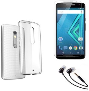 Mocell Soft Back Cover For Motorola Moto X Play With Ultra Clear Screen Guard & 3.5mm Earphone Accessory Combo