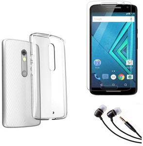 Mocell Soft Back Cover For Motorola Moto X Play With Ultra Clear Screen Guard & 3.5mm Earphone Accessory Combo