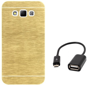 Tidel Golden Durable Aluminium Brushed Metallic Back Cover For Samsung Galaxy J5 With Micro OTG Cable Accessory Combo