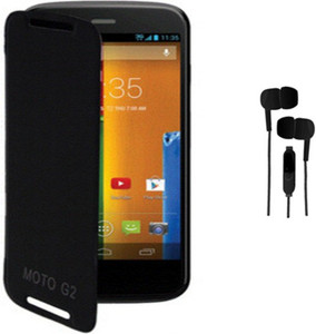Tidel Flip Cover Case For Moto G 2nd Gen XT1068 &free 3.5mm Stereo Earphones Accessory Combo