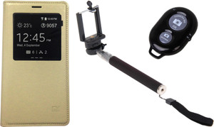 Ape Flip Cover and Bluetoot Selfie Stick for Xiaomi Redmi Note 4G Accessory Combo