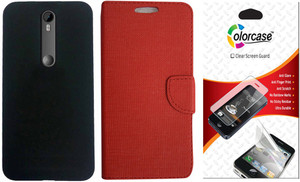 Colorcase Flip Cover Case for Motorola Moto X Play with Back Cover Case & 1 Screenguard Accessory Combo