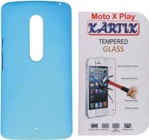 Kartik Rubberized Hard Back Cover For Moto X Play With Tempered Glass Accessory Combo