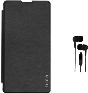 Tidel Flip Cover For Microsoft Lumia 620 With 3.5mm Stereo Earphones Accessory Combo
