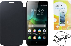 Ape Flip Cover, Screen Guard And Handsfree And For Huawei Honor 4c Accessory Combo