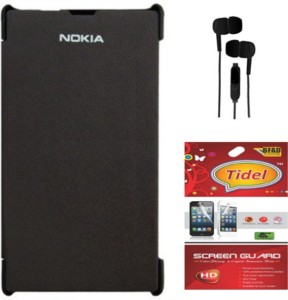 Tidel Flip Cover For Nokia 640 Xl With 3.5mm Stereo Earphones&Screen Guard Accessory Combo