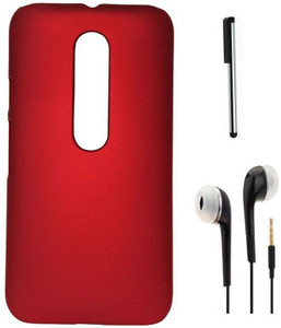 Tidel Red Ultra Thin and Stylish Rubberized Back Cover For Motorola Moto X PLAY With Credit Card & Stylus Accessory Combo
