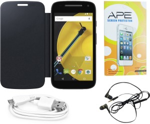 Ape Flip Cover, Screen Guard, Handsfree And Data Cable And For Motorola Moto E2 Accessory Combo