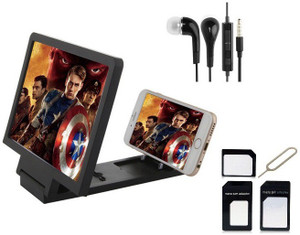 Edge Plus Mobile 3D Enlarged screen,EARPHONES AND SIM CARD ADAPTER Accessory Combo