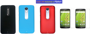Spicesun Set of 3 Back cover BLACK , RED , SKY BLUE with 2 Clear HD Screen guard for Moto X Play Accessory Combo