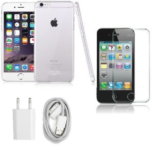 Mudshi Combo for Temper Glass, Back Cover and iPhone 4 Charger Combo for iPhone 4 Accessory Combo