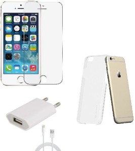 Go4Shopping Combo for Temper Glass, Back Cover and iPhone 6 Charger Combo for iPhone 6 Accessory Combo