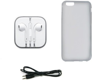 Mudshi Grey Transparent Back Cover, Head Phone, Aux Cable Combo Set for iPhone 6+ Accessory Combo